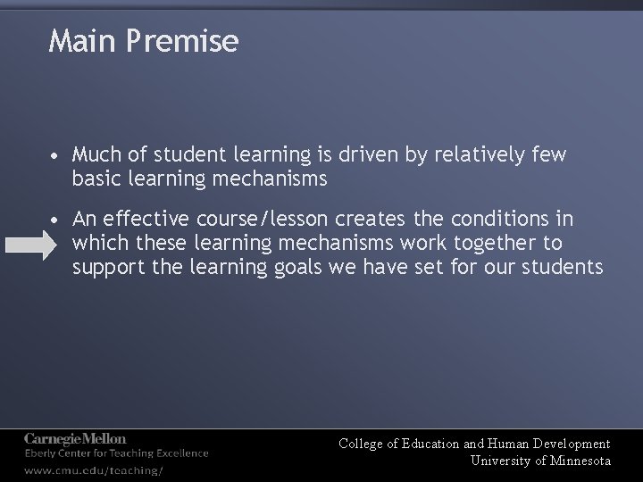 Main Premise • Much of student learning is driven by relatively few basic learning