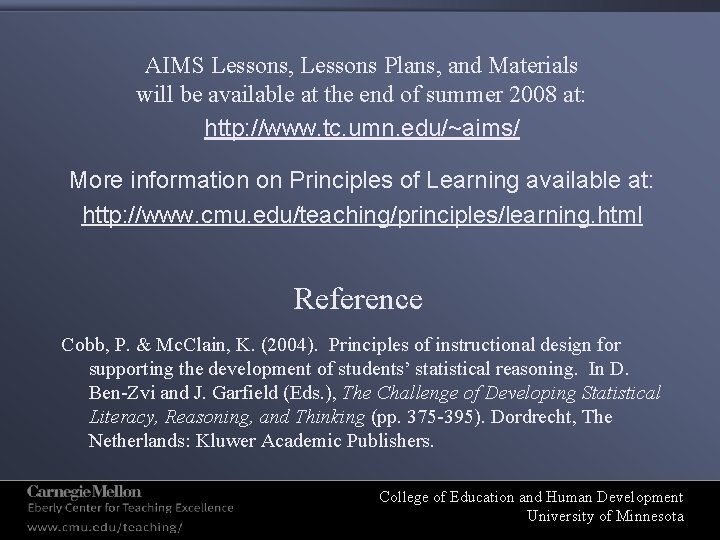 AIMS Lessons, Lessons Plans, and Materials will be available at the end of summer