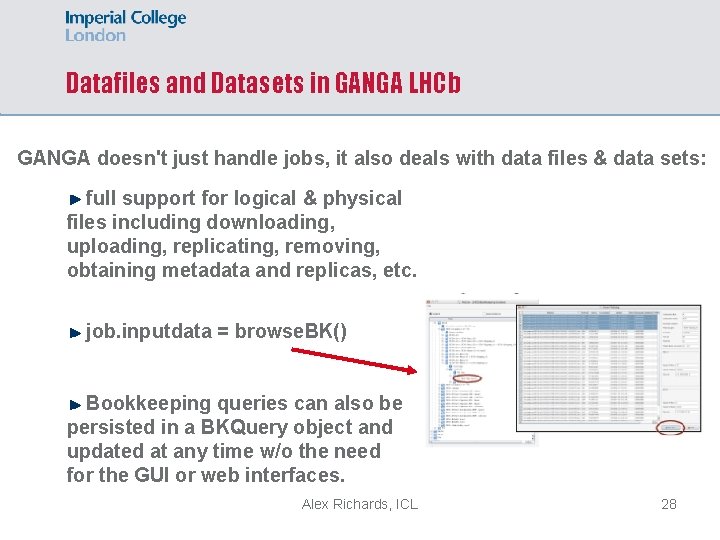 Datafiles and Datasets in GANGA LHCb GANGA doesn't just handle jobs, it also deals