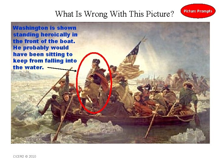 What Is Wrong With This Picture? Washington is shown standing heroically in the front