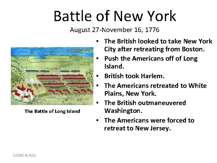 Battle of New York August 27 -November 16, 1776 The Battle of Long Island