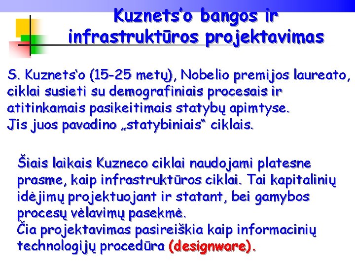 Kuznets’o bangos ir infrastruktūros projektavimas S. Kuznets‘o (15 -25 metų), Nobelio premijos laureato, ciklai