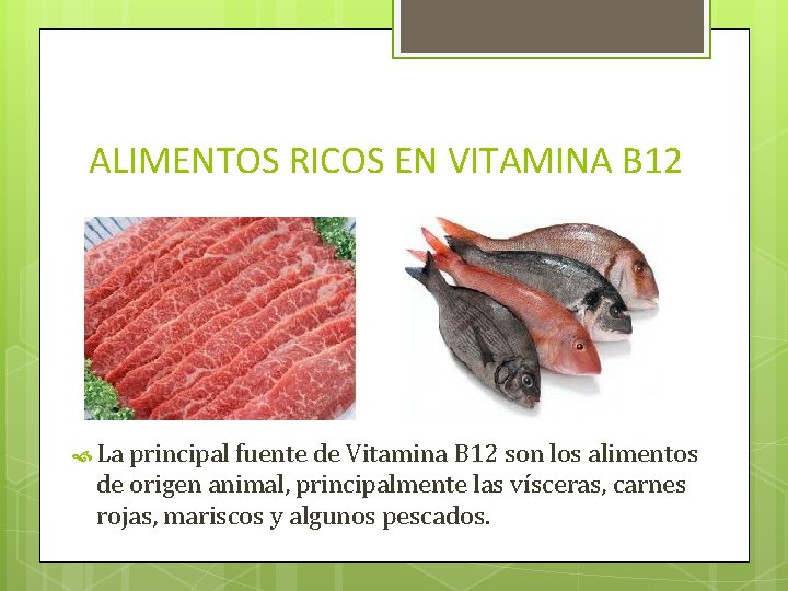 ALIMENTOS RICOS EN VITAMINA B 12 La principal fuente de Vitamina B 12 son