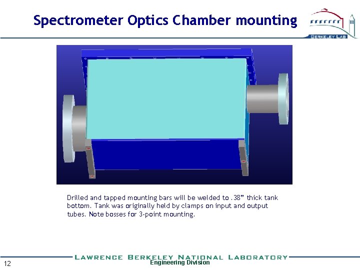 Spectrometer Optics Chamber mounting Drilled and tapped mounting bars will be welded to. 38”