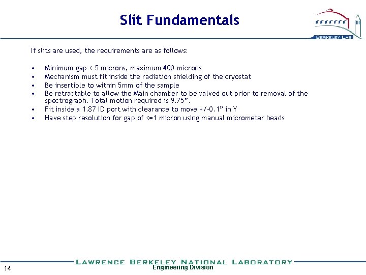 Slit Fundamentals If slits are used, the requirements are as follows: • • •