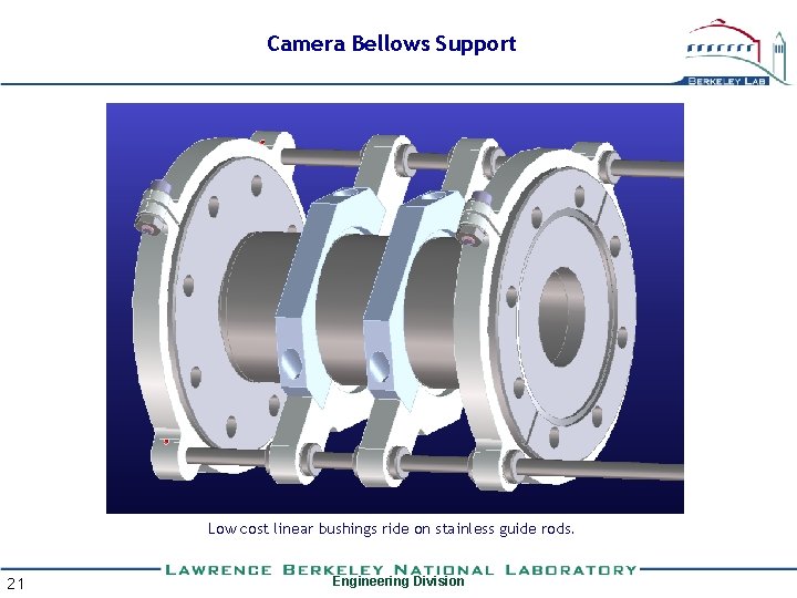 Camera Bellows Support Low cost linear bushings ride on stainless guide rods. 21 Engineering