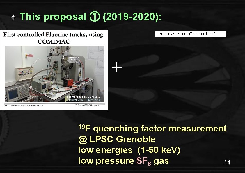 This proposal ① (2019 -2020): averaged waveform (Tomonori Ikeda) ＋ 19 F quenching factor