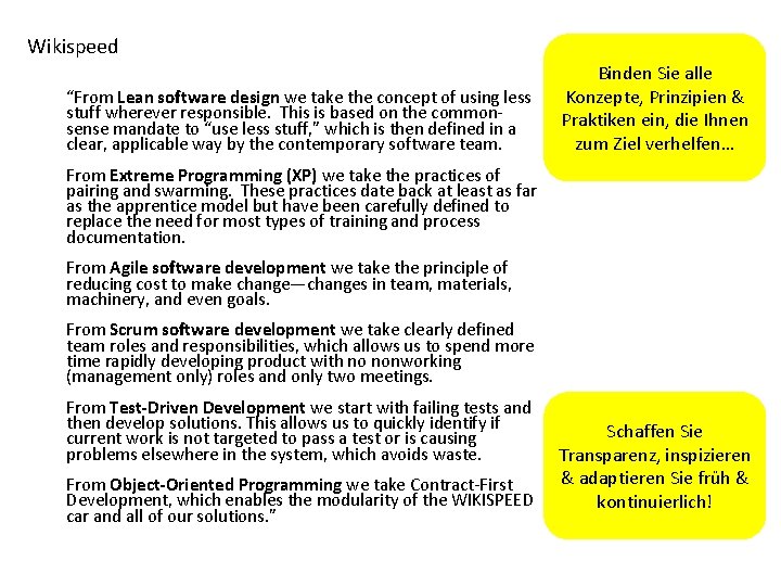 Wikispeed “From Lean software design we take the concept of using less stuff wherever