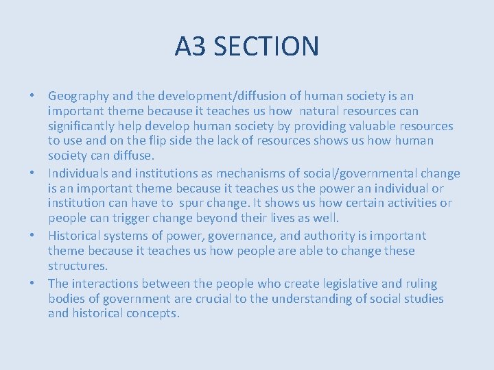 A 3 SECTION • Geography and the development/diffusion of human society is an important A 3 SECTION • Geography and the development/diffusion of human society is an important