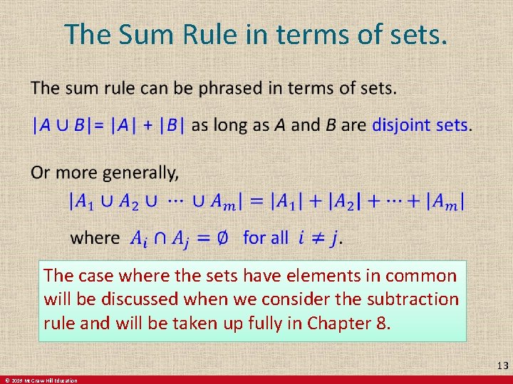 The Sum Rule in terms of sets. The case where the sets have elements