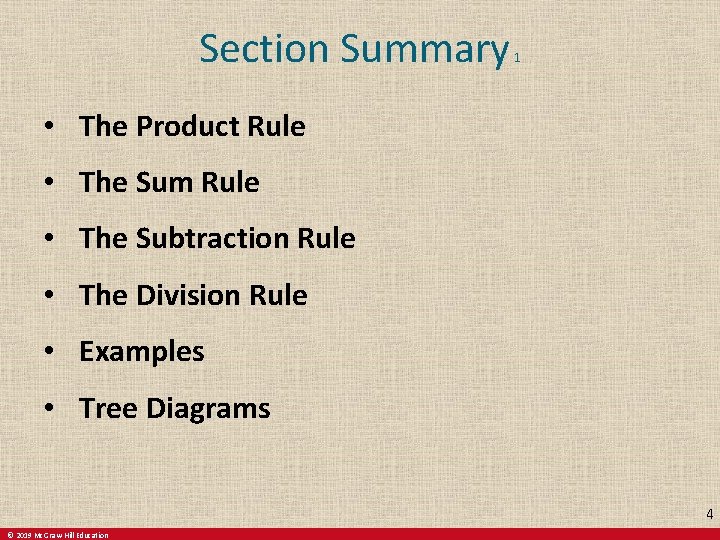 Section Summary 1 • The Product Rule • The Sum Rule • The Subtraction