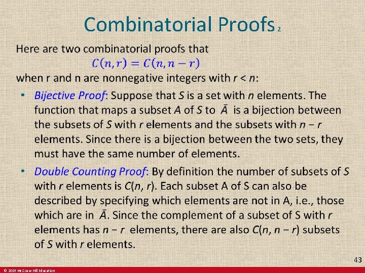 Combinatorial Proofs 2 43 © 2019 Mc. Graw-Hill Education 