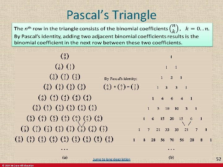 Pascal’s Triangle Jump to long description © 2019 Mc. Graw-Hill Education 52 