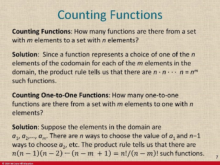 Counting Functions 7 © 2019 Mc. Graw-Hill Education 