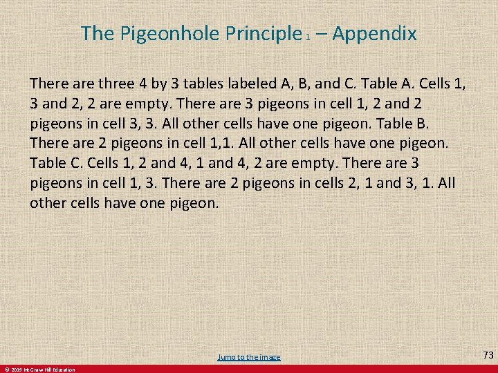 The Pigeonhole Principle 1 – Appendix There are three 4 by 3 tables labeled