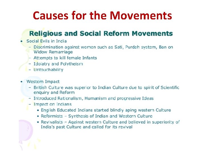 Causes for the Movements 