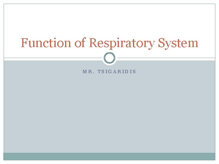 Function of Respiratory System MR. TSIGARIDIS 