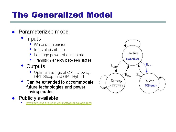 The Generalized Model l Parameterized model • Inputs • • l • • Wake-up