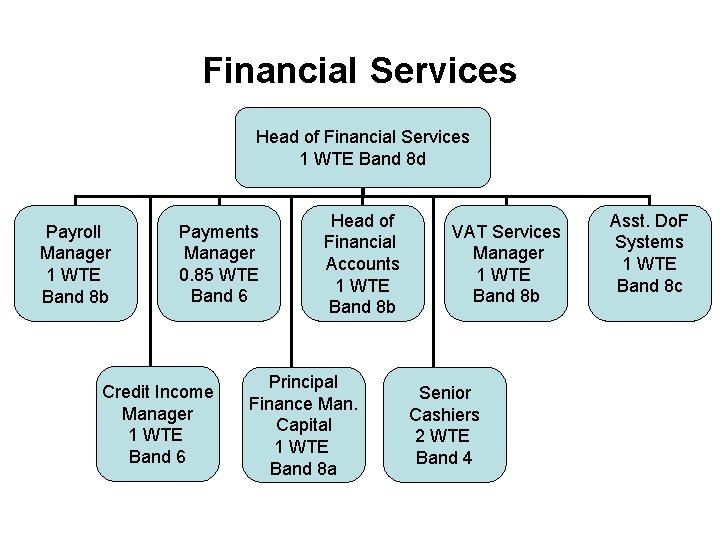 Financial Services Head of Financial Services 1 WTE Band 8 d Payroll Manager 1
