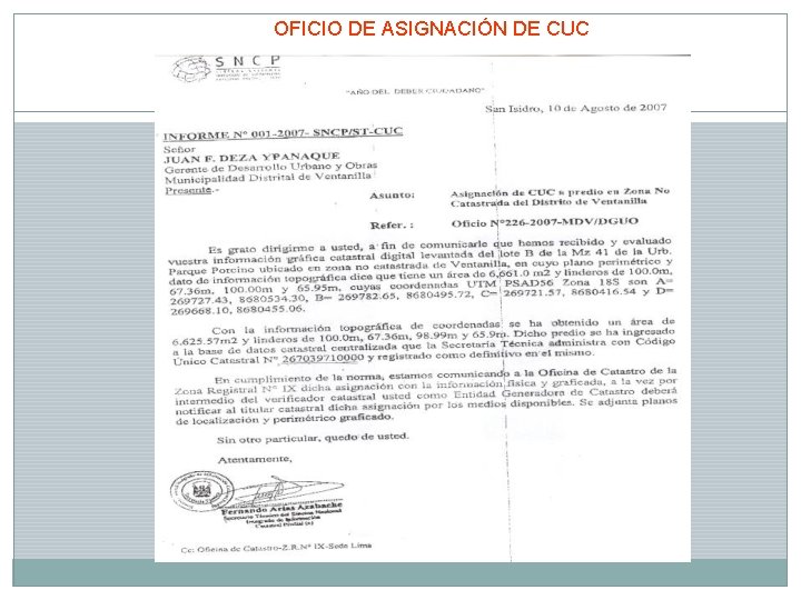 OFICIO DE ASIGNACIÓN DE CUC 