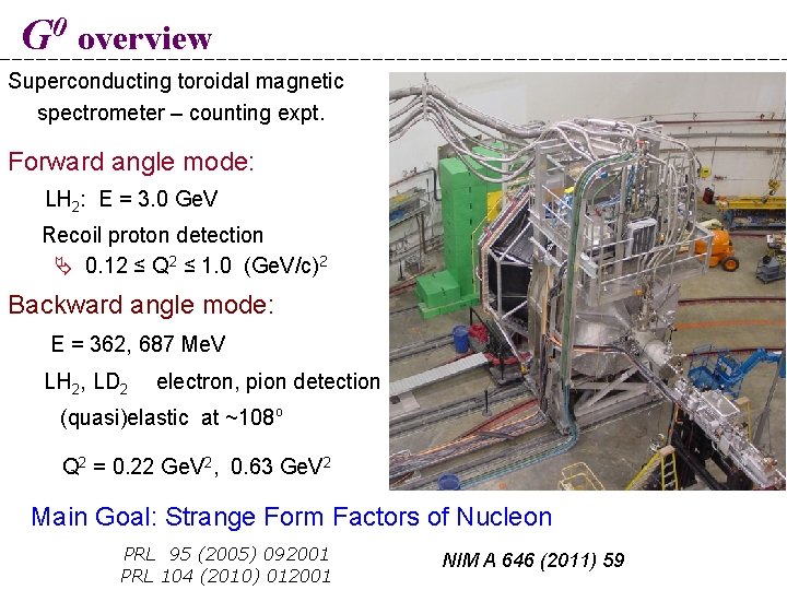 G 0 overview Superconducting toroidal magnetic spectrometer – counting expt. Forward angle mode: LH