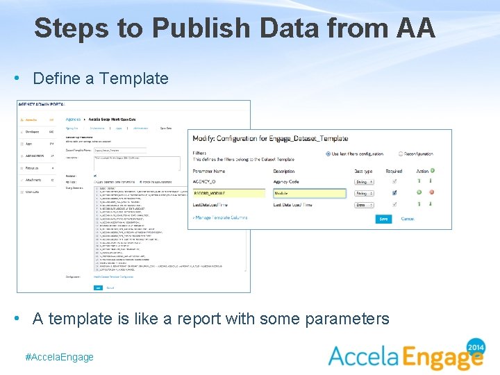 Steps to Publish Data from AA • Define a Template • A template is