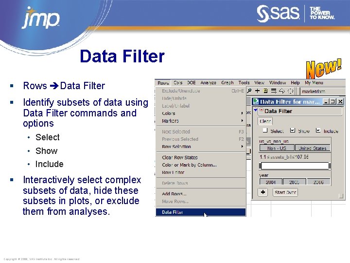 Data Filter § Rows Data Filter § Identify subsets of data using Data Filter