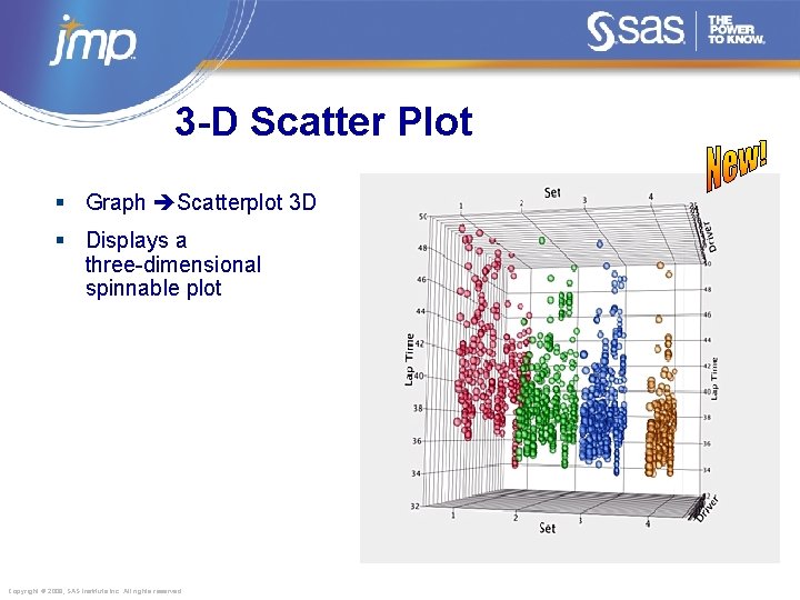 3 -D Scatter Plot § Graph Scatterplot 3 D § Displays a three-dimensional spinnable