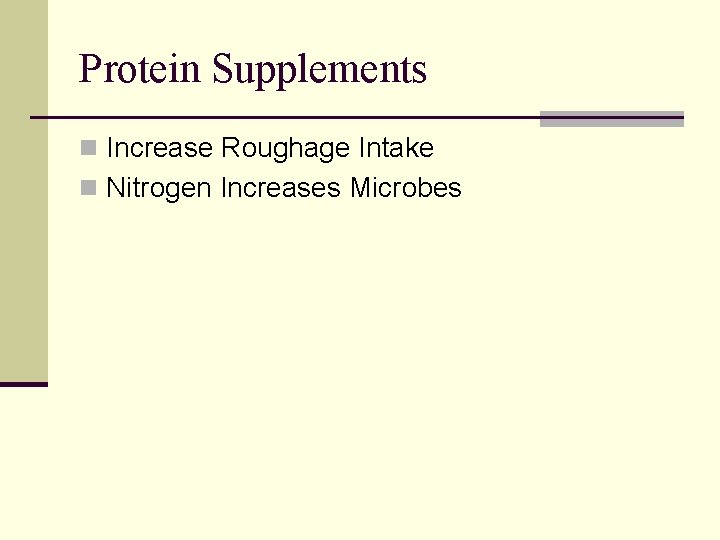 Protein Supplements n Increase Roughage Intake n Nitrogen Increases Microbes 