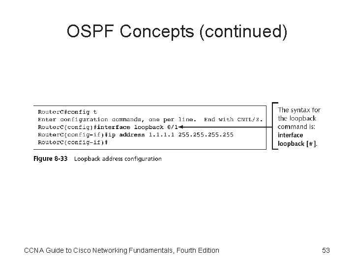 OSPF Concepts (continued) CCNA Guide to Cisco Networking Fundamentals, Fourth Edition 53 