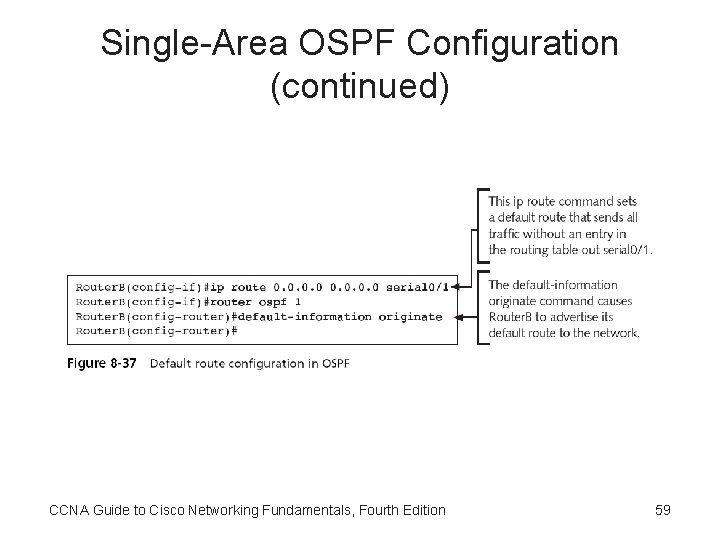 Single-Area OSPF Configuration (continued) CCNA Guide to Cisco Networking Fundamentals, Fourth Edition 59 