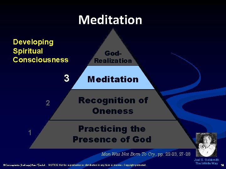 Meditation Developing Spiritual Consciousness 3 2 1 God- Realization Meditation Recognition of Oneness Practicing