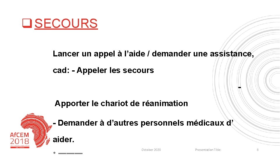 q SECOURS Lancer un appel à l’aide / demander une assistance, cad: - Appeler