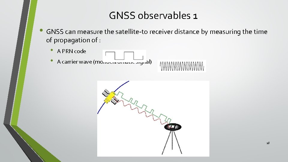 GNSS observables 1 • GNSS can measure the satellite-to receiver distance by measuring the