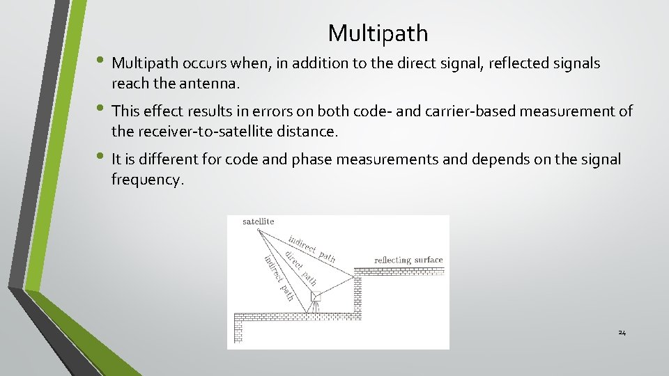 Multipath • Multipath occurs when, in addition to the direct signal, reflected signals reach