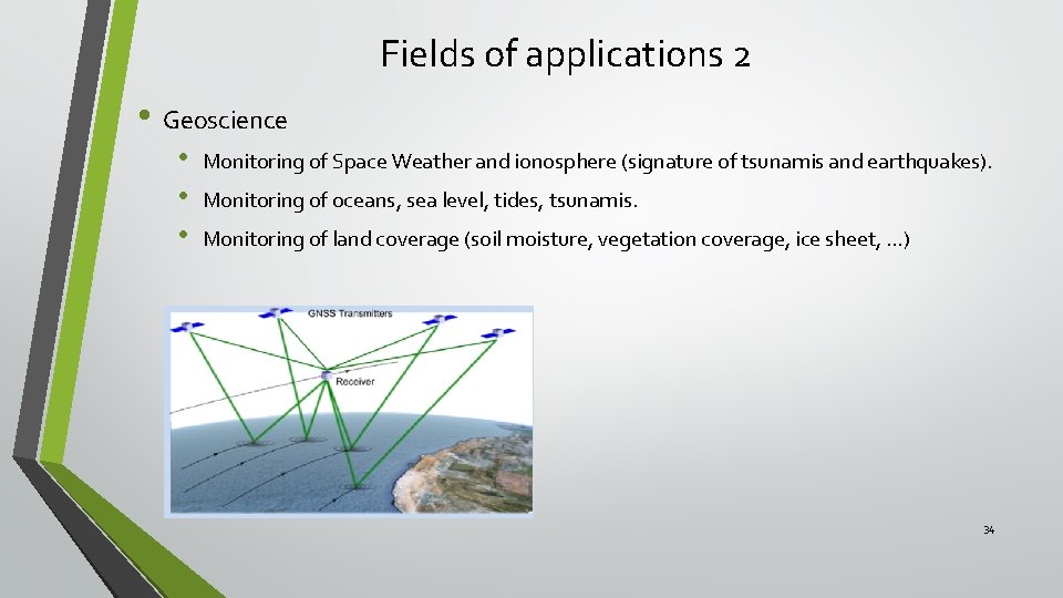 Fields of applications 2 • Geoscience • • • Monitoring of Space Weather and