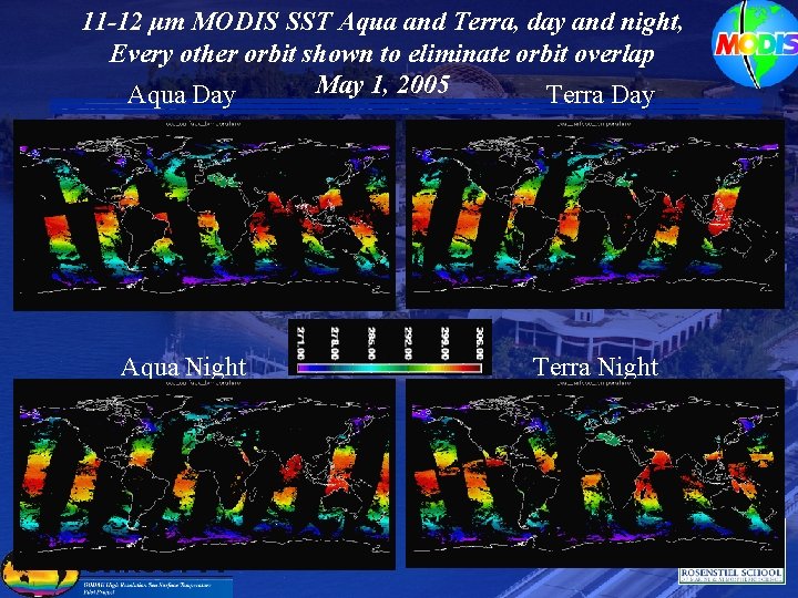 11 -12 μm MODIS SST Aqua and Terra, day and night, Every other orbit