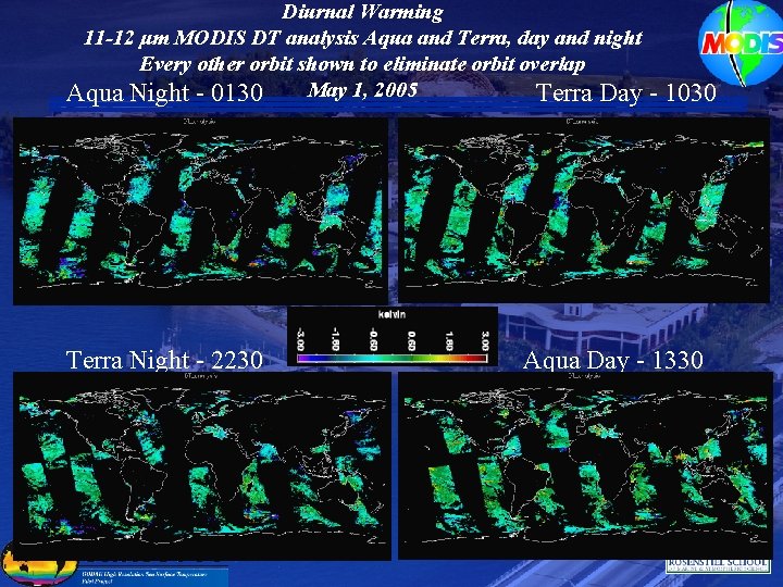 Diurnal Warming 11 -12 μm MODIS DT analysis Aqua and Terra, day and night