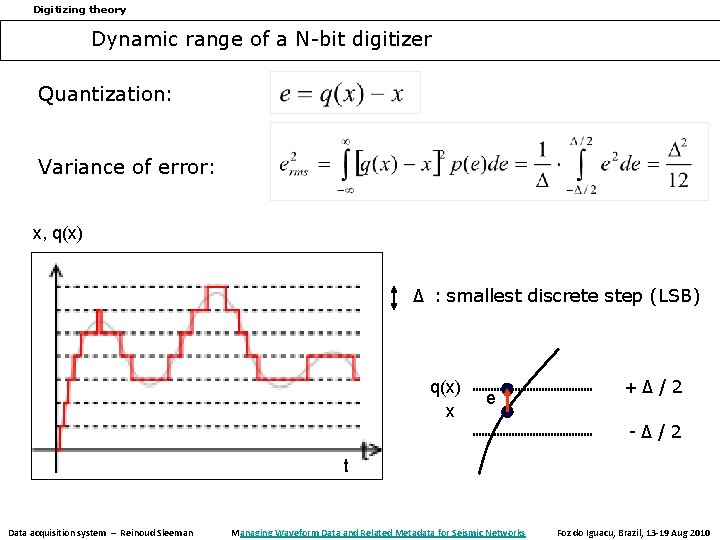 Digitizing theory Dynamic range of a N-bit digitizer Quantization: Variance of error: x, q(x) Digitizing theory Dynamic range of a N-bit digitizer Quantization: Variance of error: x, q(x)