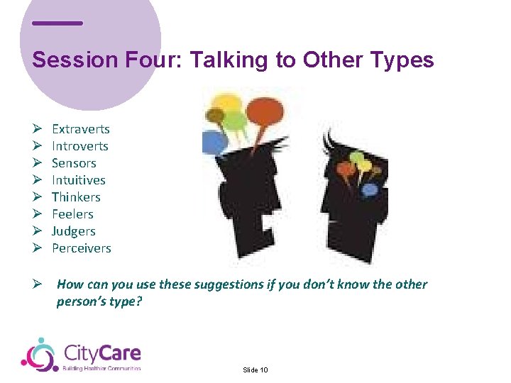 Session Four: Talking to Other Types Ø Ø Ø Ø Extraverts Introverts Sensors Intuitives
