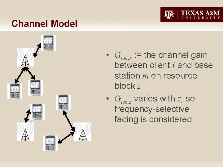 Channel Model • Gi, m, z : = the channel gain between client i