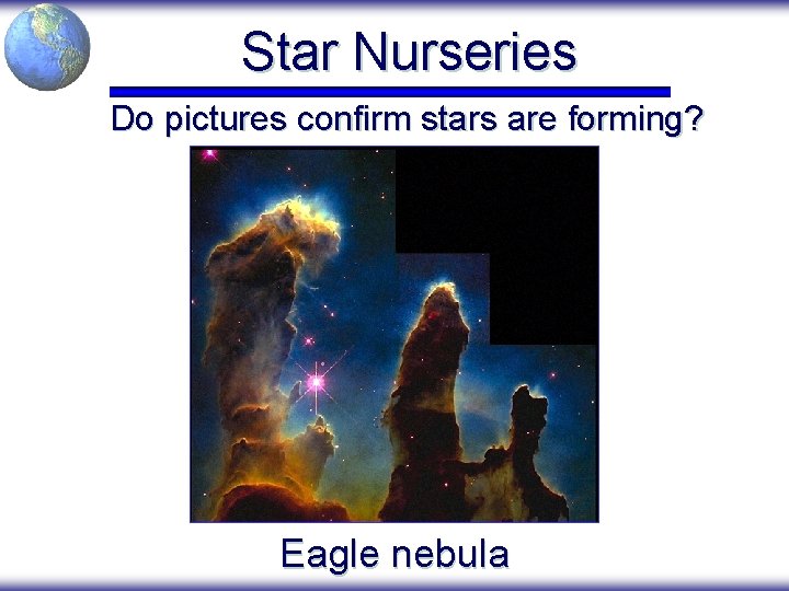 Star Nurseries Do pictures confirm stars are forming? Eagle nebula 