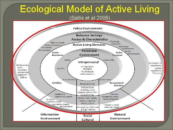 Ecological Model of Active Living Policy (Sallis et al 2006) Sallis et al. ,