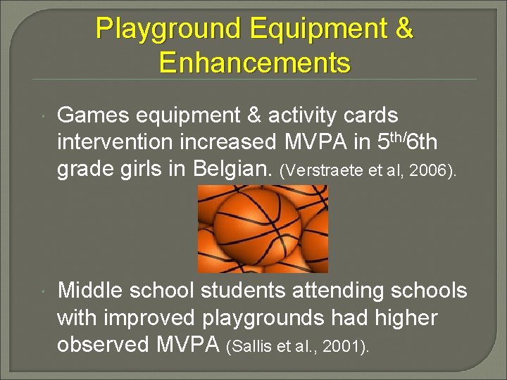 Playground Equipment & Enhancements Games equipment & activity cards intervention increased MVPA in 5