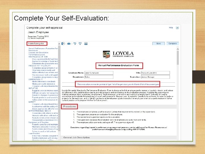 Complete Your Self-Evaluation: 