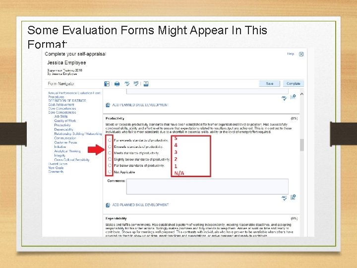 Some Evaluation Forms Might Appear In This Format: 