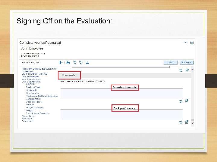 Signing Off on the Evaluation: 