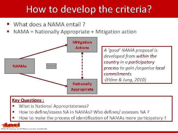 How to develop the criteria? § What does a NAMA entail ? § NAMA