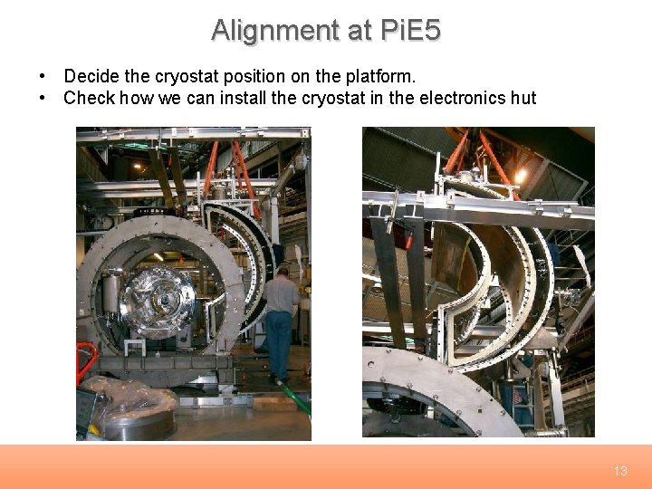 Alignment at Pi. E 5 • Decide the cryostat position on the platform. •