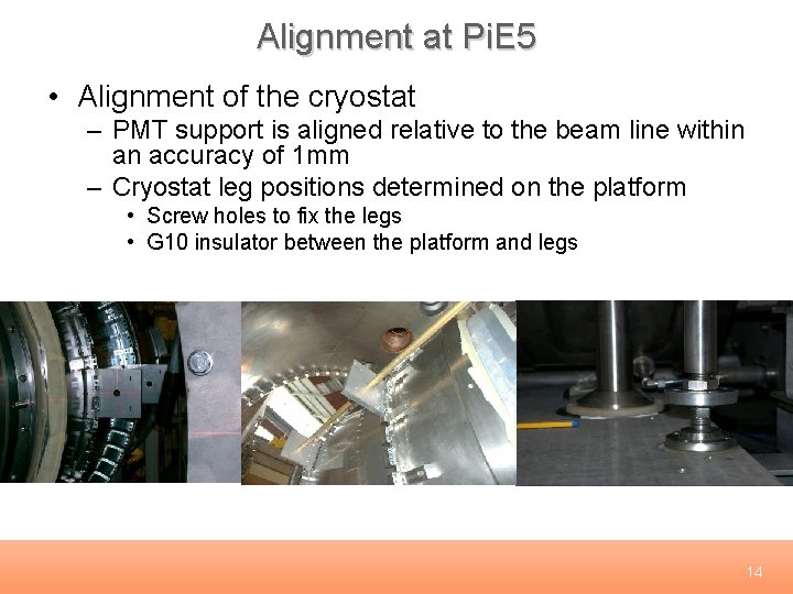 Alignment at Pi. E 5 • Alignment of the cryostat – PMT support is